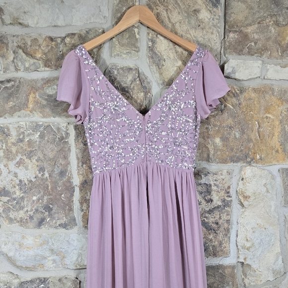 BHLDN Daphne Sequin Flutter Sleeve Chiffon Dress Gown - Picture 7 of 8